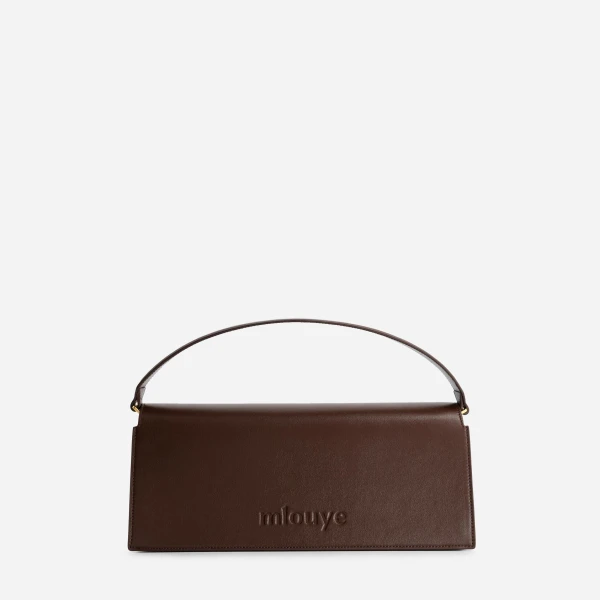 Mlouye Naomi Baguette - Espresso Bag a Architectural Leather Handbag in Brown at Coveti Luxury