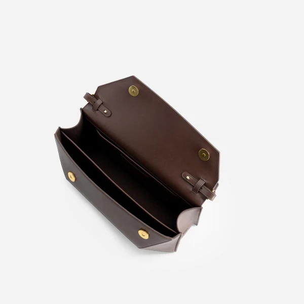 Mlouye Naomi Baguette - Espresso Bag a Architectural Leather Handbag in Brown at Coveti Luxury