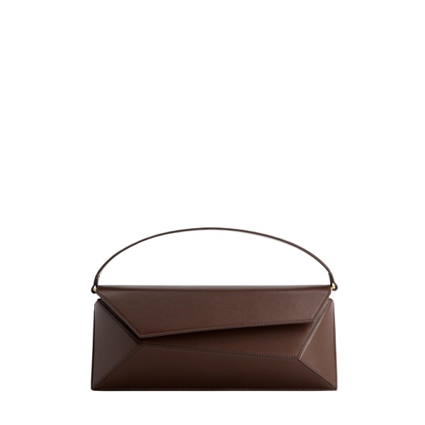 Mlouye Naomi Baguette - Espresso Bag a Architectural Leather Handbag in Brown at Coveti Luxury
