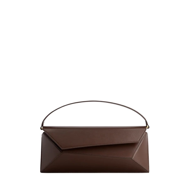 Mlouye Naomi Baguette - Espresso Bag a Architectural Leather Handbag in Brown at Coveti Luxury