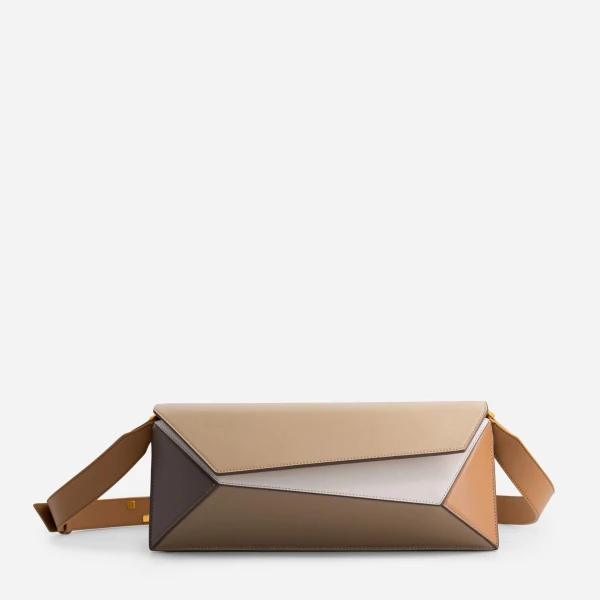 Mlouye Naomi Baguette - Milky Bag a Architectural Leather Handbag in Brown at Coveti Luxury