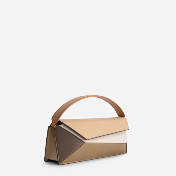 Mlouye Naomi Baguette - Milky Bag a Architectural Leather Handbag in Brown at Coveti Luxury