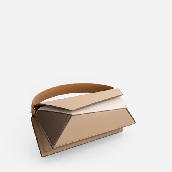 Mlouye Naomi Baguette - Milky Bag a Architectural Leather Handbag in Brown at Coveti Luxury