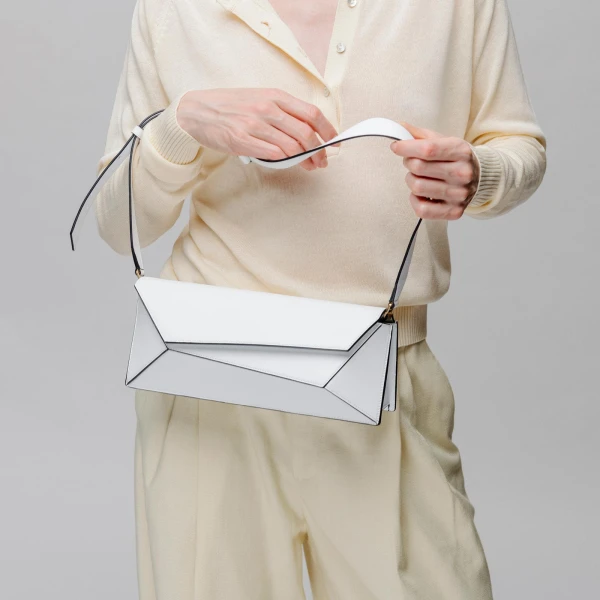 Mlouye Naomi Baguette - White Bag a Architectural Leather Handbag in Ivory at Coveti Luxury