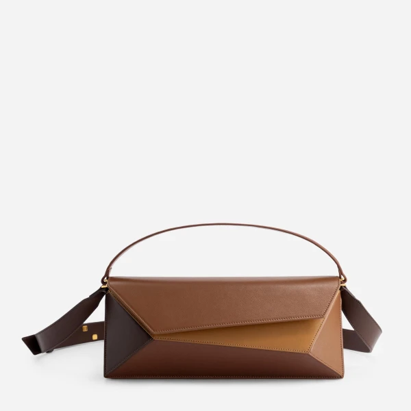 Mlouye Naomi Baguette - Praline Bag a Architectural Leather Handbag in Brown at Coveti Luxury