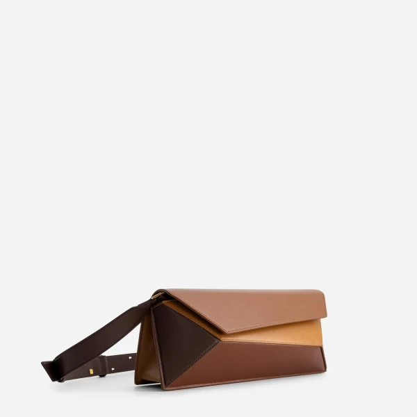 Mlouye Naomi Baguette - Praline Bag a Architectural Leather Handbag in Brown at Coveti Luxury