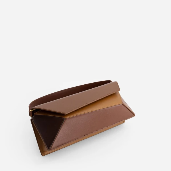Mlouye Naomi Baguette - Praline Bag a Architectural Leather Handbag in Brown at Coveti Luxury