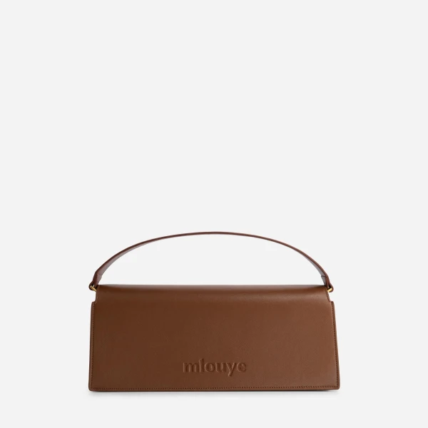 Mlouye Naomi Baguette - Praline Bag a Architectural Leather Handbag in Brown at Coveti Luxury
