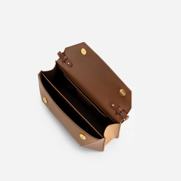 Mlouye Naomi Baguette - Praline Bag a Architectural Leather Handbag in Brown at Coveti Luxury