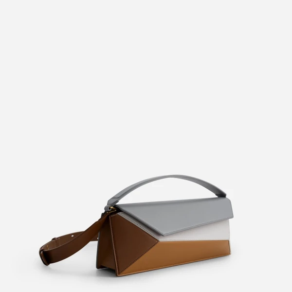 Mlouye Naomi Baguette - Rusty Bag a Architectural Leather Handbag in Brown at Coveti Luxury