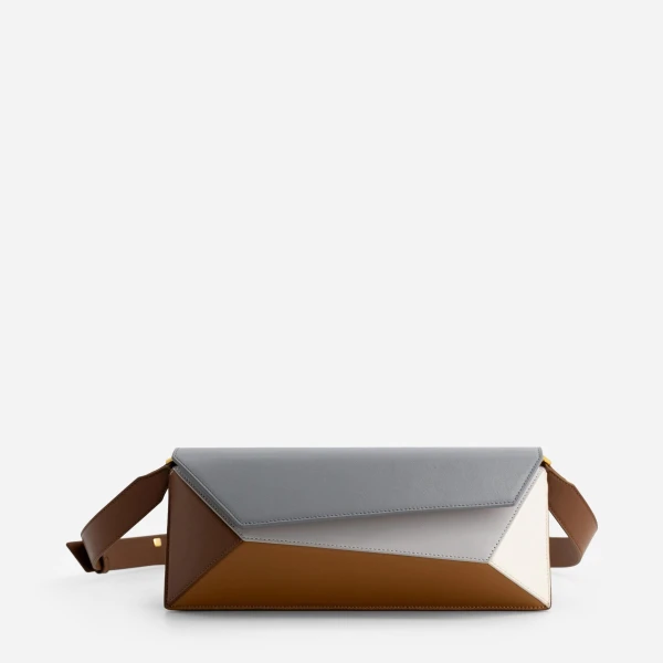 Mlouye Naomi Baguette - Rusty Bag a Architectural Leather Handbag in Brown at Coveti Luxury