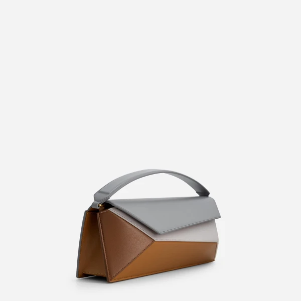 Mlouye Naomi Baguette - Rusty Bag a Architectural Leather Handbag in Brown at Coveti Luxury