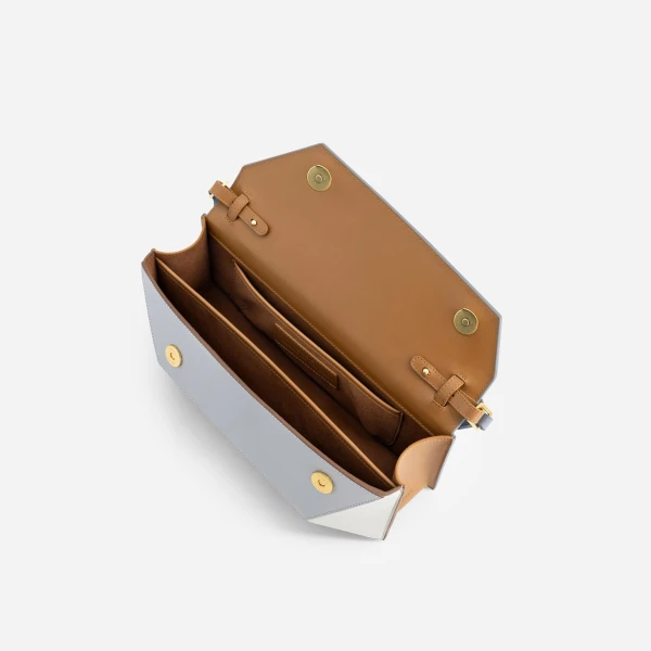Mlouye Naomi Baguette - Rusty Bag a Architectural Leather Handbag in Brown at Coveti Luxury