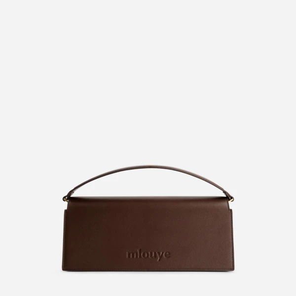 Mlouye Naomi Baguette - Suede Espresso Bag a Architectural Leather Handbag in Brown at Coveti Luxury