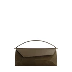 Mlouye Naomi Baguette - Suede Moss Bag a Architectural Leather Handbag in Brown at Coveti Luxury