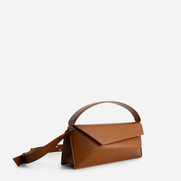 Mlouye Naomi Baguette - Tan Bag a Architectural Leather Handbag in Brown at Coveti Luxury