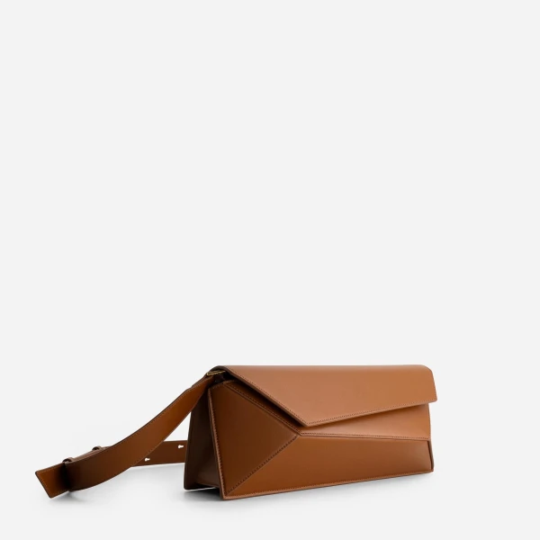 Mlouye Naomi Baguette - Tan Bag a Architectural Leather Handbag in Brown at Coveti Luxury