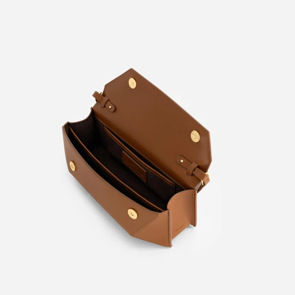 Mlouye Naomi Baguette - Tan Bag a Architectural Leather Handbag in Brown at Coveti Luxury