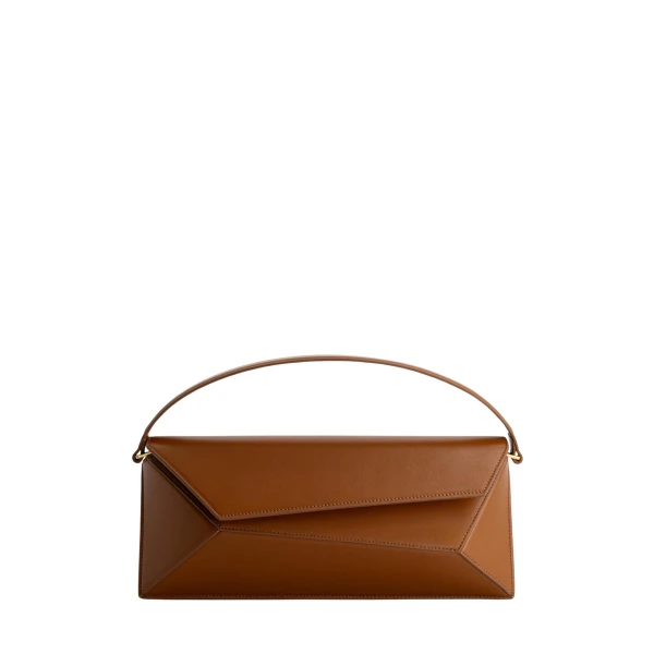 Mlouye Naomi Baguette - Tan Bag a Architectural Leather Handbag in Brown at Coveti Luxury