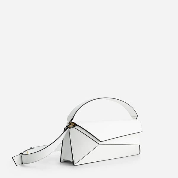 Mlouye Naomi Baguette - White Bag a Architectural Leather Handbag in Ivory at Coveti Luxury