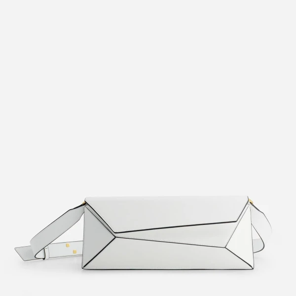 Mlouye Naomi Baguette - White Bag a Architectural Leather Handbag in Ivory at Coveti Luxury