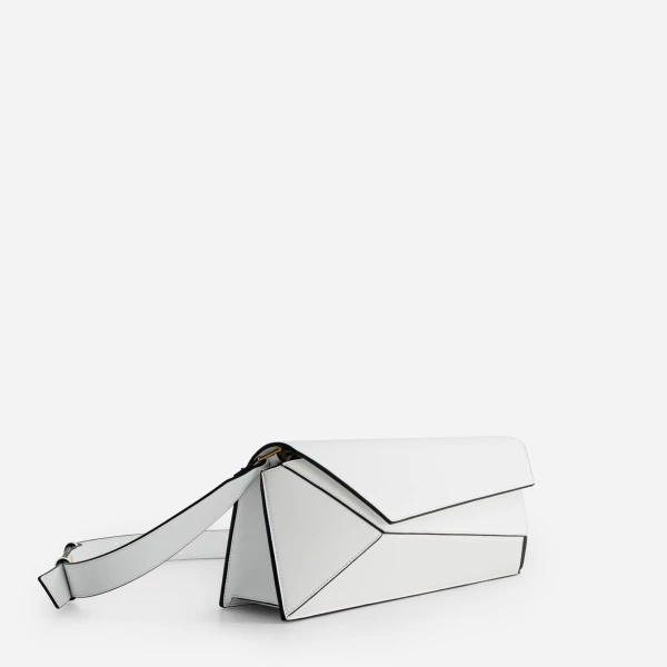 Mlouye Naomi Baguette - White Bag a Architectural Leather Handbag in Ivory at Coveti Luxury