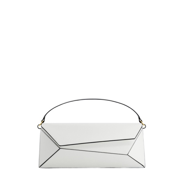 Mlouye Naomi Baguette - White Bag a Architectural Leather Handbag in Ivory at Coveti Luxury