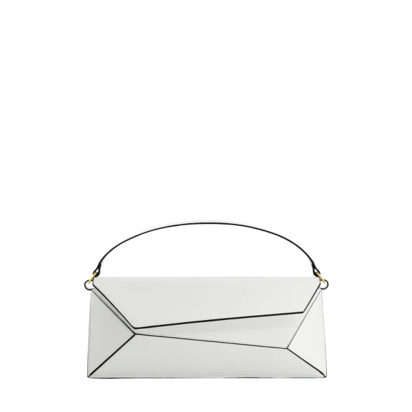 Mlouye Naomi Baguette - White Bag a Architectural Leather Handbag in Ivory at Coveti Luxury