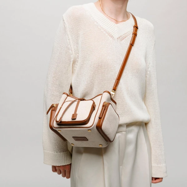 Mlouye Quad - Suede Khaki Bag a Architectural Leather Handbag in Green at Coveti Luxury