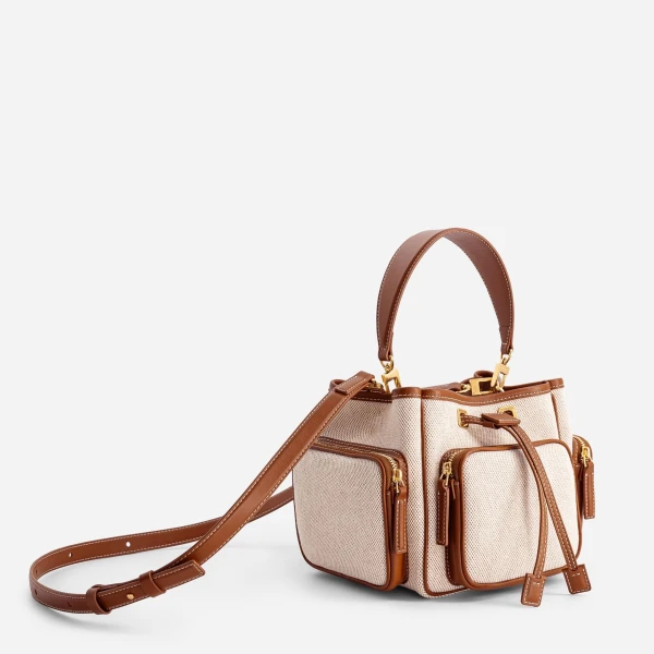 Mlouye Quad - Canvas Bag a Architectural Leather Handbag in Beige at Coveti Luxury