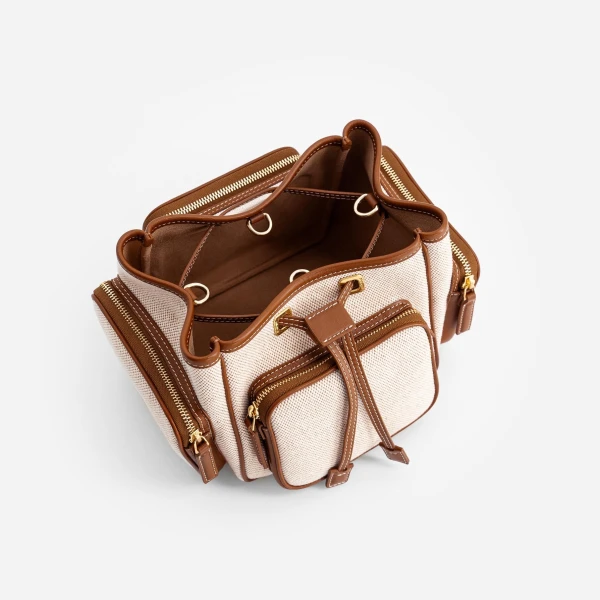 Mlouye Quad - Canvas Bag a Architectural Leather Handbag in Beige at Coveti Luxury