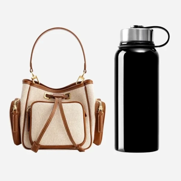 Mlouye Quad - Canvas Bag a Architectural Leather Handbag in Beige at Coveti Luxury