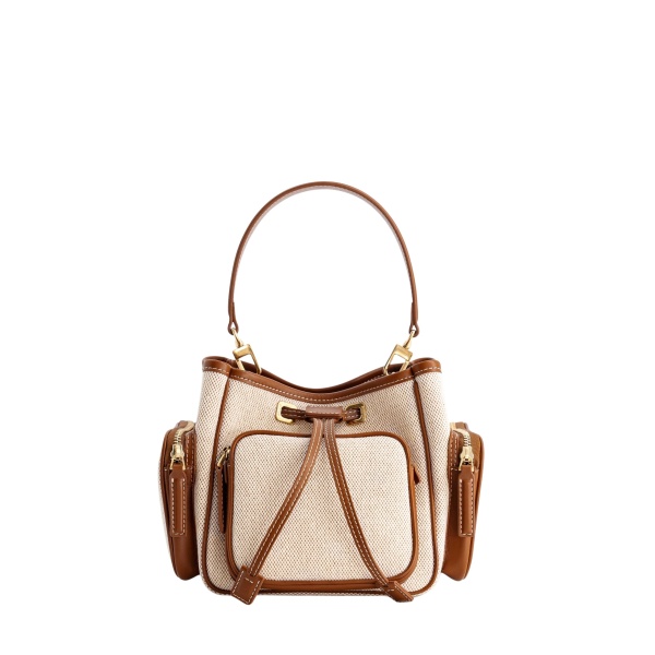 Mlouye Quad - Canvas Bag a Architectural Leather Handbag in Beige at Coveti Luxury