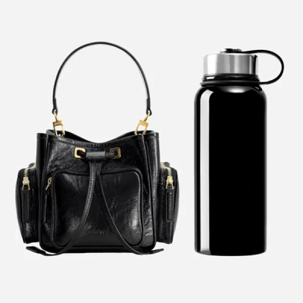 Mlouye Quad - Crinkled Black Bag a Architectural Leather Handbag in Black at Coveti Luxury