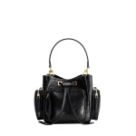 Mlouye Quad - Crinkled Black Bag a Architectural Leather Handbag in Black at Coveti Luxury
