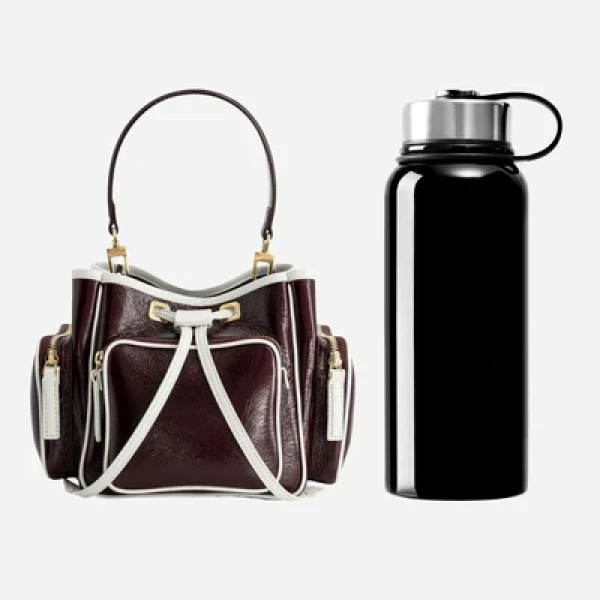 Mlouye Quad - Crinkled Bordeaux & White Bag a Architectural Leather Handbag in Red at Coveti Luxury