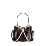 Mlouye Quad - Crinkled Bordeaux & White Bag a Architectural Leather Handbag in Red at Coveti Luxury