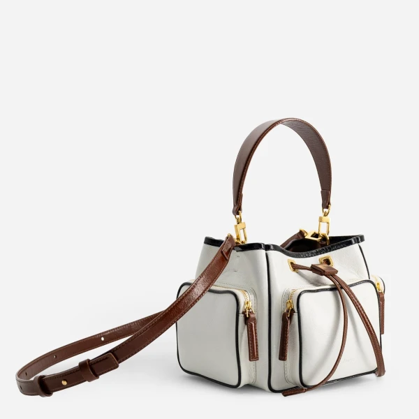 Mlouye Quad - Crinkled White Bag a Architectural Leather Handbag in White at Coveti Luxury
