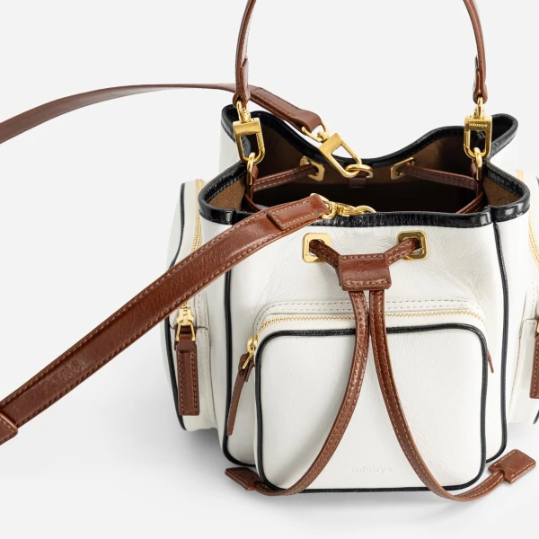 Mlouye Quad - Crinkled White Bag a Architectural Leather Handbag in White at Coveti Luxury