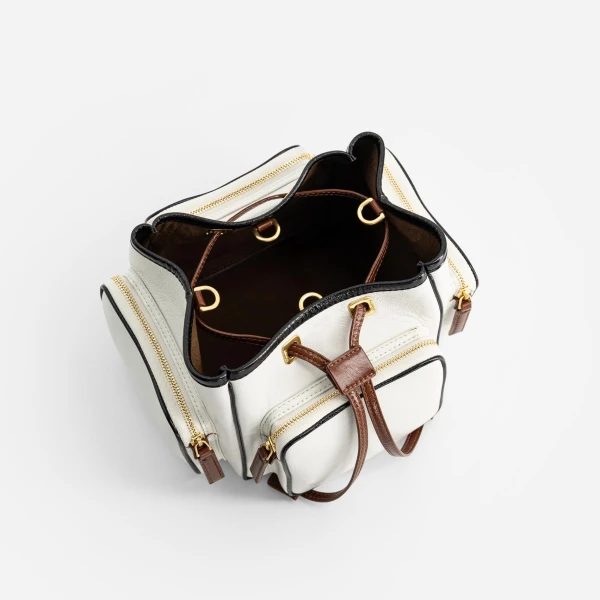 Mlouye Quad - Crinkled White Bag a Architectural Leather Handbag in White at Coveti Luxury