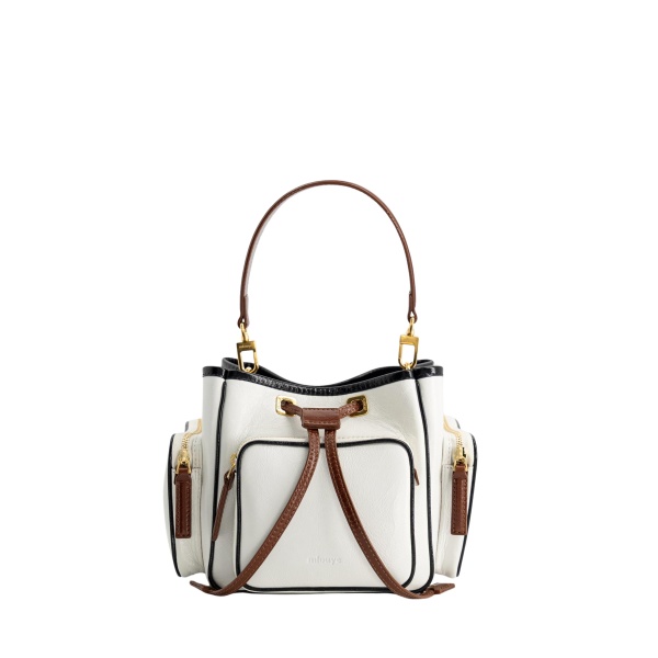 Mlouye Quad - Crinkled White Bag a Architectural Leather Handbag in White at Coveti Luxury