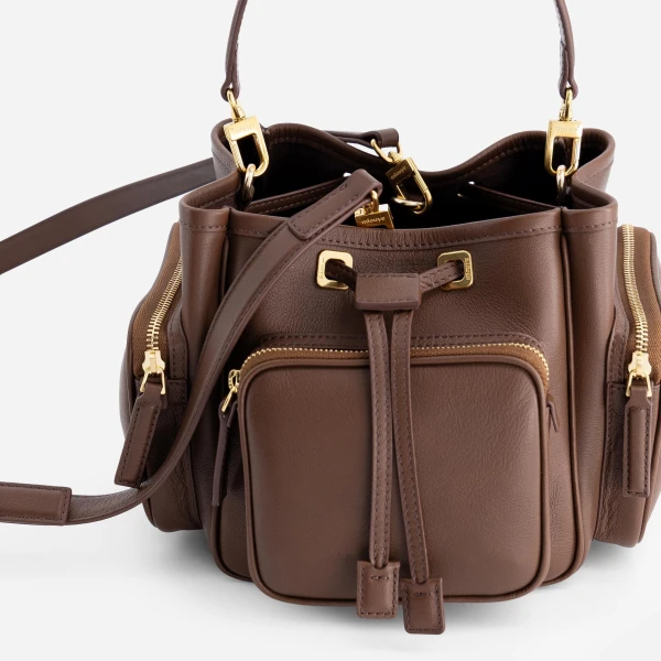 Mlouye Quad - Espresso Bag a Architectural Leather Handbag in Brown at Coveti Luxury