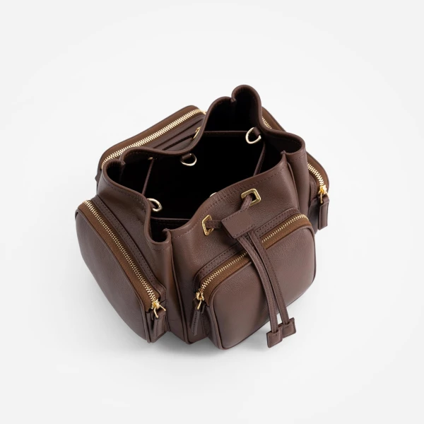 Mlouye Quad - Espresso Bag a Architectural Leather Handbag in Brown at Coveti Luxury