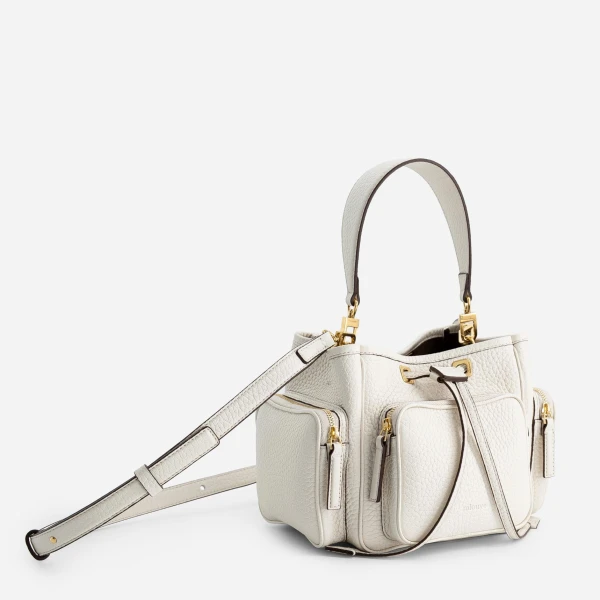 Mlouye Quad - Grained Cream Bag a Architectural Leather Handbag in Ivory at Coveti Luxury