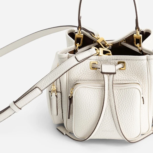 Mlouye Quad - Grained Cream Bag a Architectural Leather Handbag in Ivory at Coveti Luxury