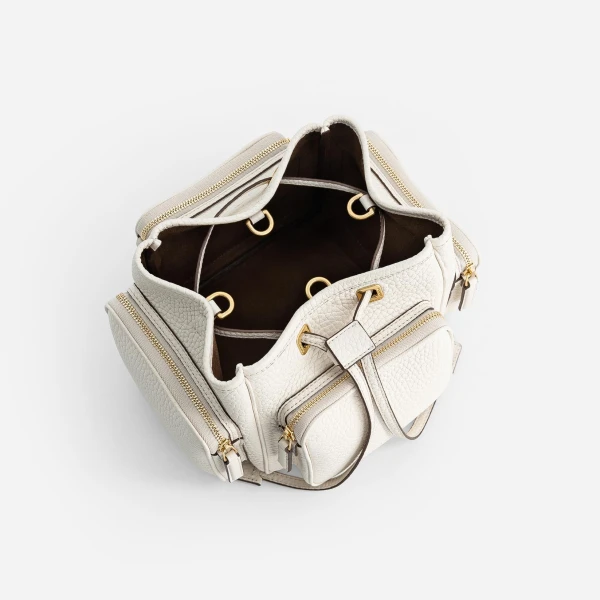 Mlouye Quad - Grained Cream Bag a Architectural Leather Handbag in Ivory at Coveti Luxury