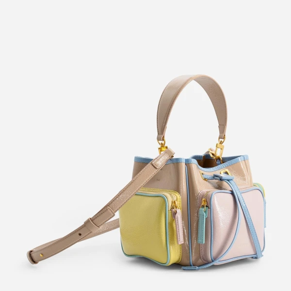 Mlouye Quad - Mermaid Multicolor Bag a Architectural Leather Handbag in Multicolour at Coveti Luxury
