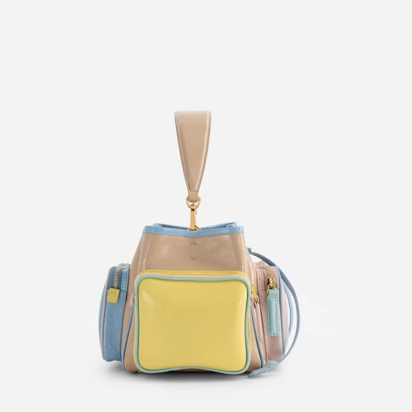 Mlouye Quad - Mermaid Multicolor Bag a Architectural Leather Handbag in Multicolour at Coveti Luxury