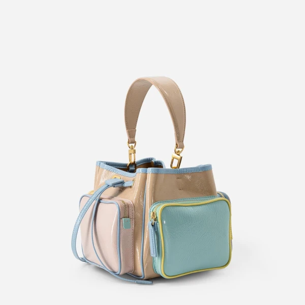 Mlouye Quad - Mermaid Multicolor Bag a Architectural Leather Handbag in Multicolour at Coveti Luxury