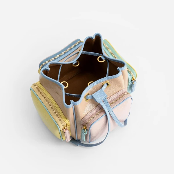 Mlouye Quad - Mermaid Multicolor Bag a Architectural Leather Handbag in Multicolour at Coveti Luxury